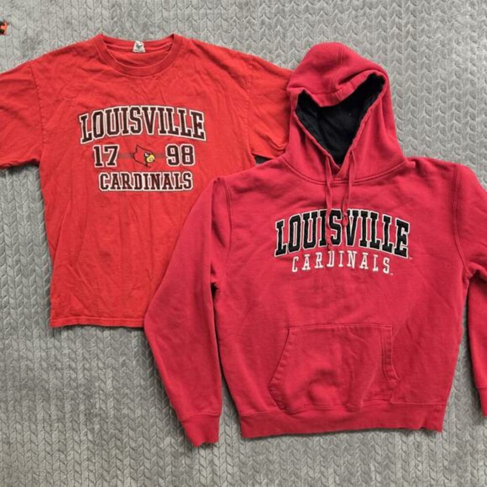 Louisville Cardinals NCAA Campus Heritage Embroidered Hoodie Sweatshirt &‎ Tee M